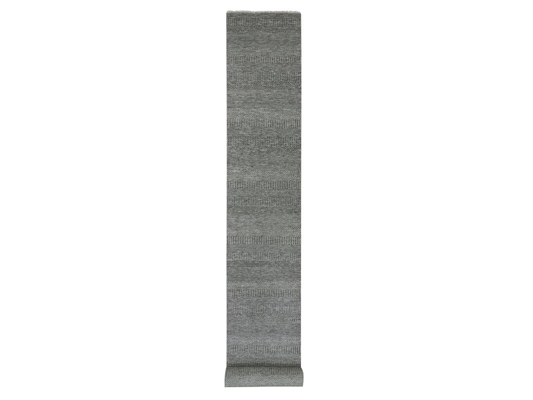 2'7" x 19'11" New Hand Knotted Grey Wool Runner Oriental Rug - MOA10279732