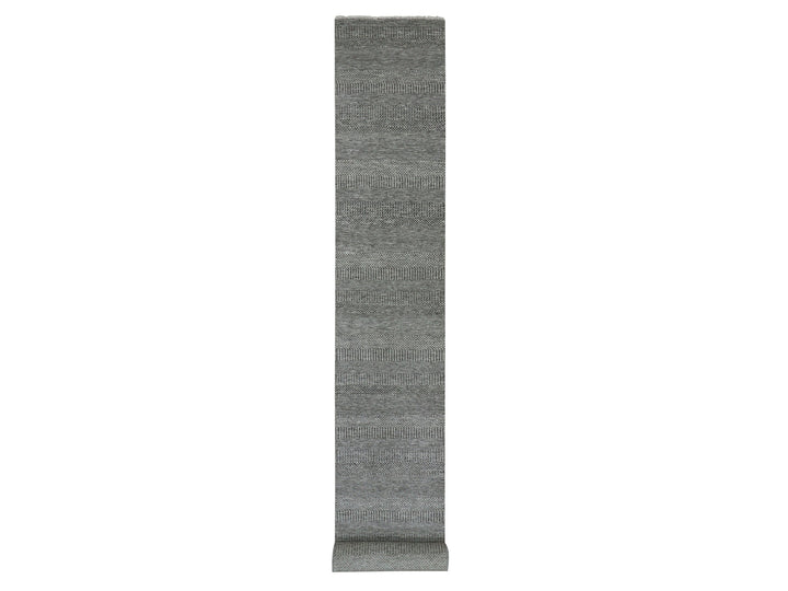 2'7" x 19'11" New Hand Knotted Grey Wool Runner Oriental Rug - MOA10279732