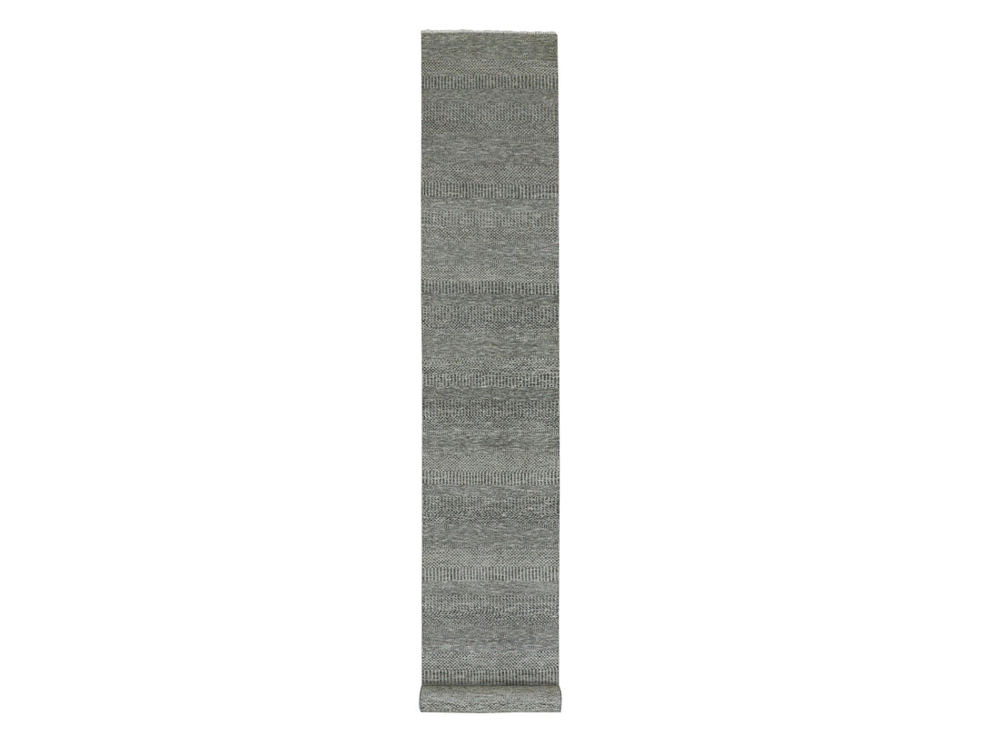2'7" x 15'10" New Hand Knotted Grey Wool Runner Oriental Rug - MOA10279733