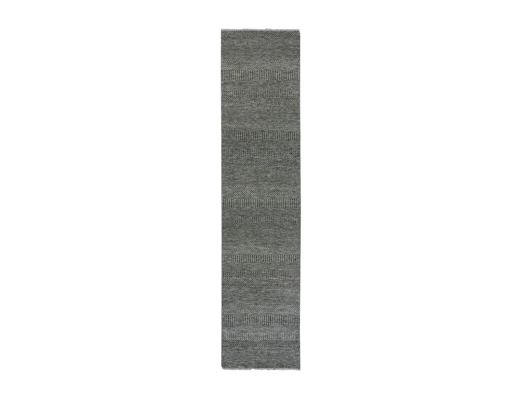 2'7" x 11'8" New Hand Knotted Grey Wool Runner Oriental Rug - MOA10279735