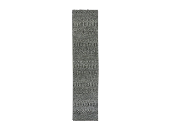 2'7" x 11'8" New Hand Knotted Grey Wool Runner Oriental Rug - MOA10279735