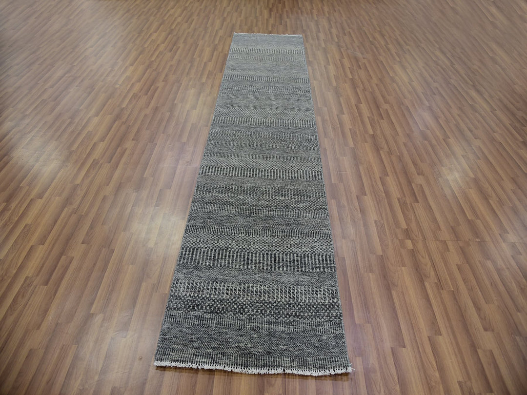 2'7" x 11'8" New Hand Knotted Grey Wool Runner Oriental Rug - MOA10279735