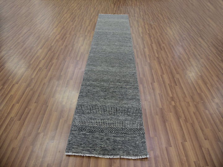 2'7" x 11'8" New Hand Knotted Grey Wool Runner Oriental Rug - MOA10279735