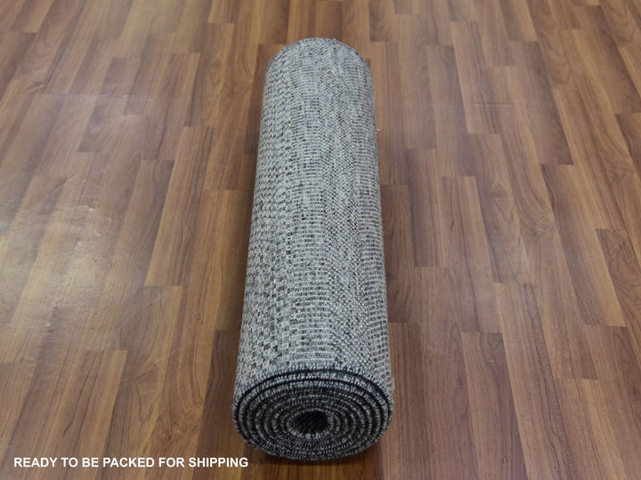 2'7" x 11'8" New Hand Knotted Grey Wool Runner Oriental Rug - MOA10279735