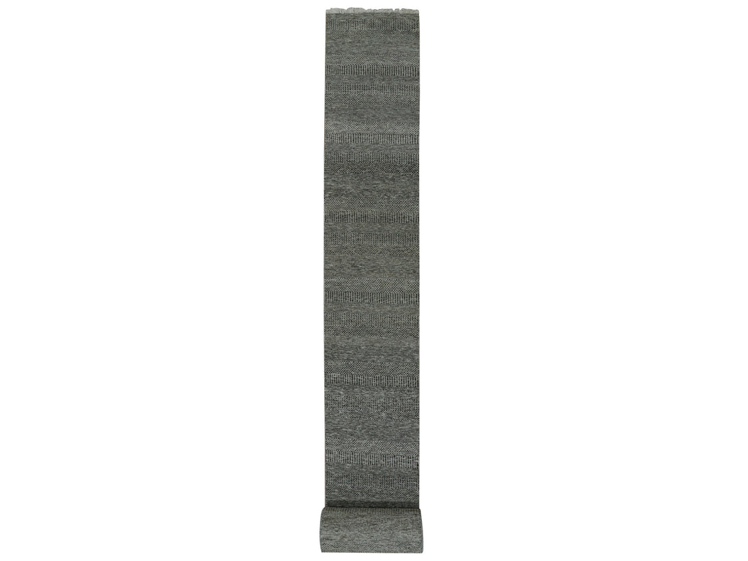 2'5" x 32'3" New Hand Knotted Grey Wool Runner Oriental Rug - MOA10279736