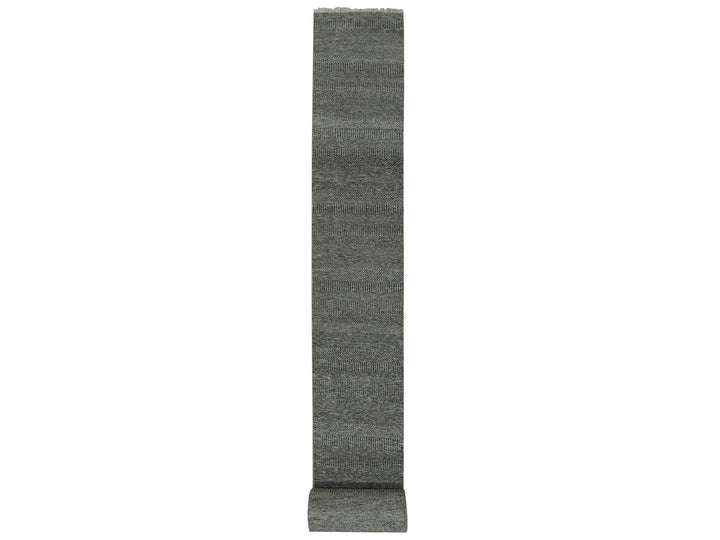 2'5" x 32'3" New Hand Knotted Grey Wool Runner Oriental Rug - MOA10279736