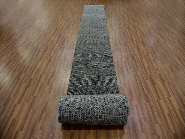 2'5" x 32'3" New Hand Knotted Grey Wool Runner Oriental Rug - MOA10279736