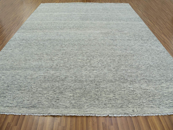 12'2" x 15'4" New Hand Knotted Grey Wool Rectangle Oriental Rug - MOA10279737