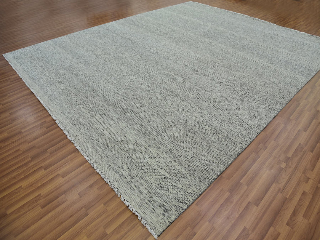 12'2" x 15'4" New Hand Knotted Grey Wool Rectangle Oriental Rug - MOA10279737