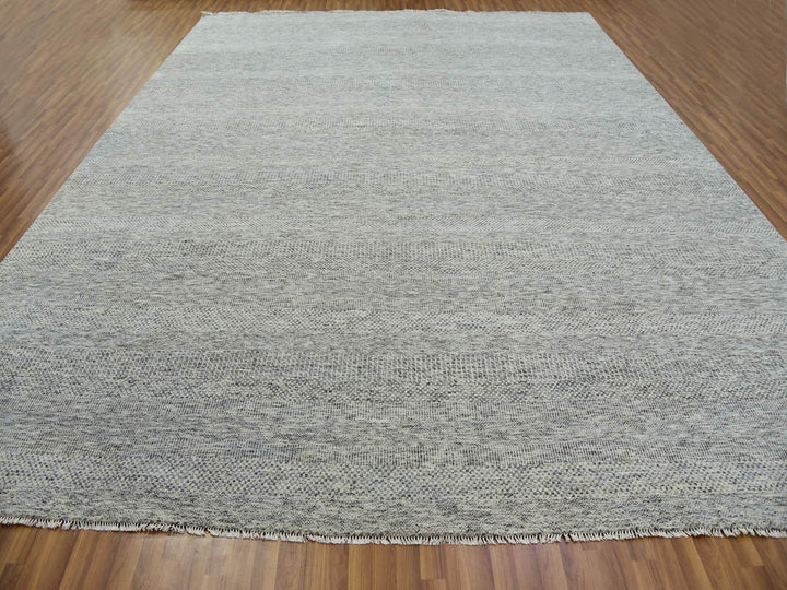 12'2" x 15'4" New Hand Knotted Grey Wool Rectangle Oriental Rug - MOA10279738