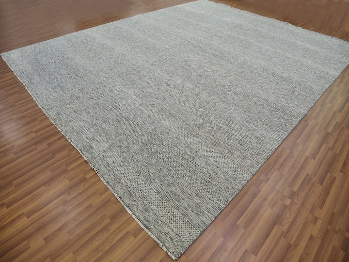 12'2" x 15'4" New Hand Knotted Grey Wool Rectangle Oriental Rug - MOA10279738