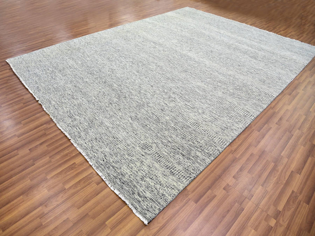 10'0" x 13'10" New Hand Knotted Grey Wool Rectangle Oriental Rug - MOA10279739