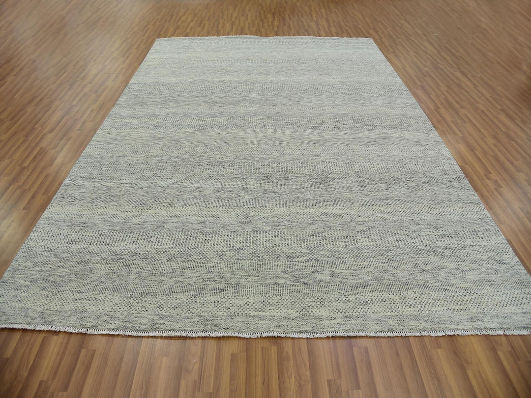 9'0" x 12'4" New Hand Knotted Grey Wool Rectangle Oriental Rug - MOA10279741