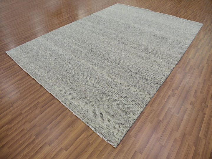 9'0" x 12'4" New Hand Knotted Grey Wool Rectangle Oriental Rug - MOA10279741