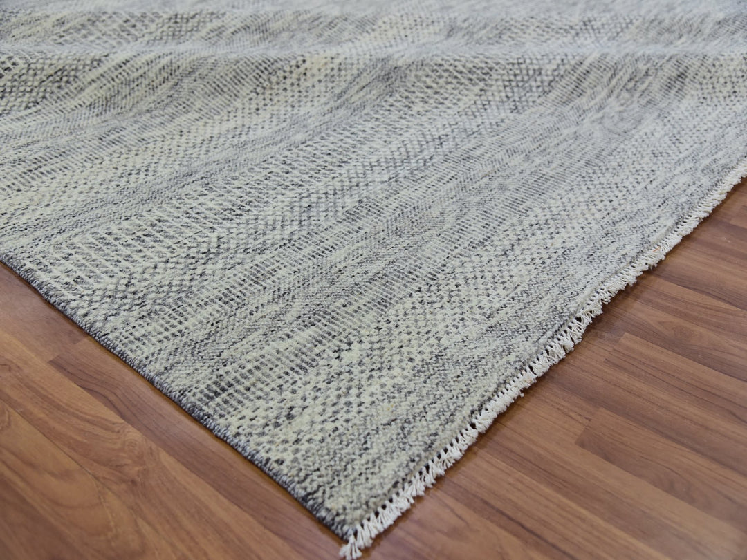 9'0" x 12'4" New Hand Knotted Grey Wool Rectangle Oriental Rug - MOA10279741