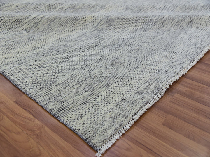 9'0" x 12'4" New Hand Knotted Grey Wool Rectangle Oriental Rug - MOA10279741