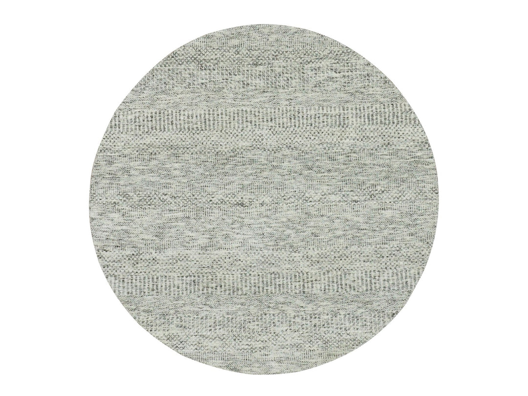 4'10" x 4'10" New Hand Knotted Grey Wool Round Oriental Rug - MOA10279746