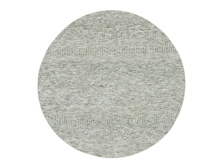 4'10" x 4'10" New Hand Knotted Grey Wool Round Oriental Rug - MOA10279746
