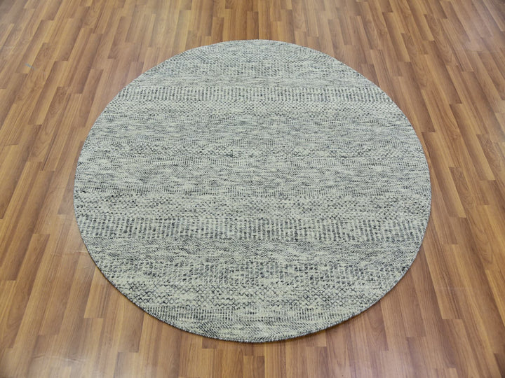 4'10" x 4'10" New Hand Knotted Grey Wool Round Oriental Rug - MOA10279746