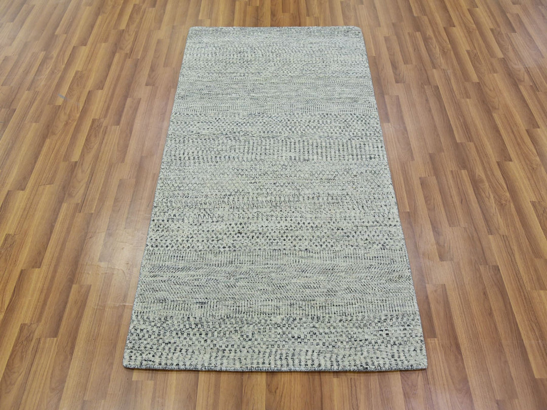 3'0" x 5'6" New Hand Knotted Grey Wool Rectangle Oriental Rug - MOA10279747