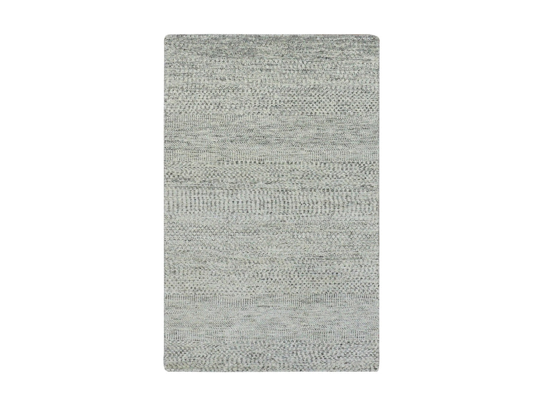 3'0" x 5'6" New Hand Knotted Grey Wool Rectangle Oriental Rug - MOA10279748