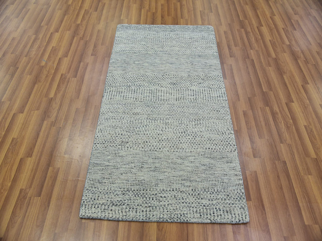 3'0" x 5'6" New Hand Knotted Grey Wool Rectangle Oriental Rug - MOA10279749