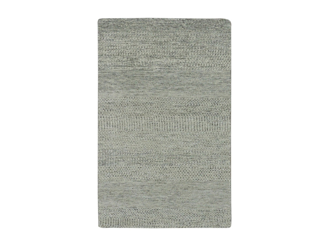 3'1" x 5'7" New Hand Knotted Grey Wool Rectangle Oriental Rug - MOA10279750