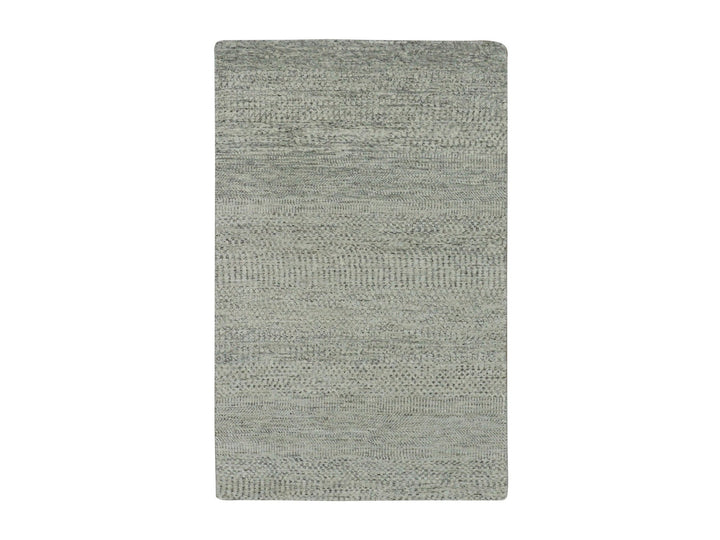 3'1" x 5'7" New Hand Knotted Grey Wool Rectangle Oriental Rug - MOA10279750