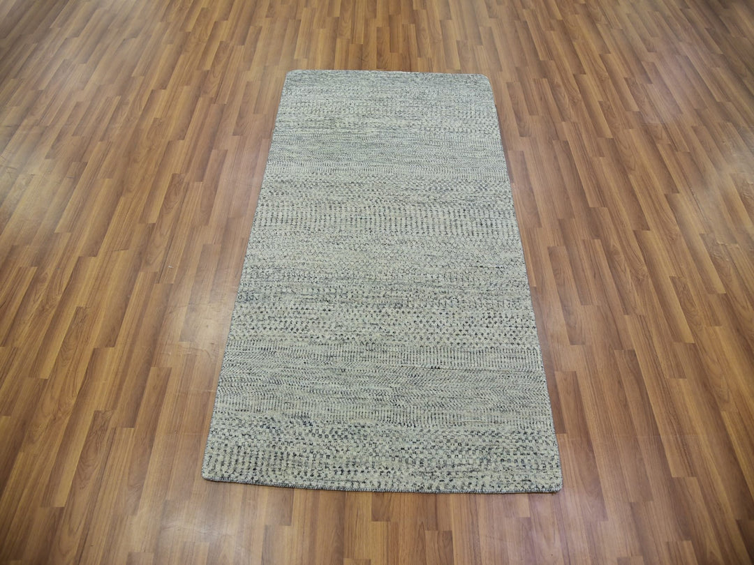 3'1" x 5'7" New Hand Knotted Grey Wool Rectangle Oriental Rug - MOA10279750