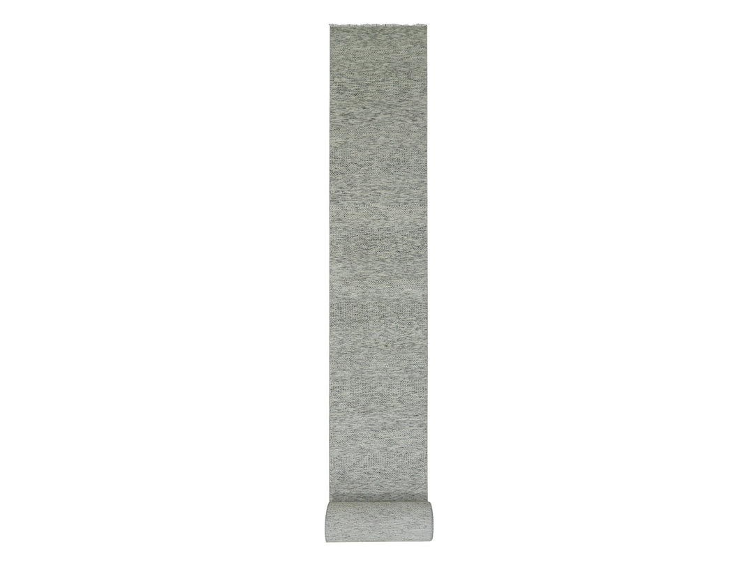 2'5" x 29'7" New Hand Knotted Grey Wool Runner Oriental Rug - MOA10279751