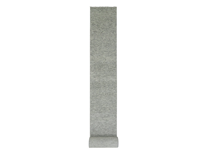 2'5" x 29'7" New Hand Knotted Grey Wool Runner Oriental Rug - MOA10279751