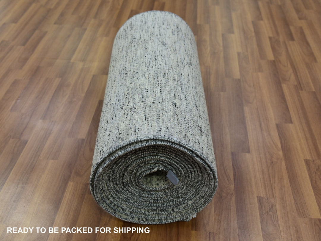 2'5" x 29'7" New Hand Knotted Grey Wool Runner Oriental Rug - MOA10279751