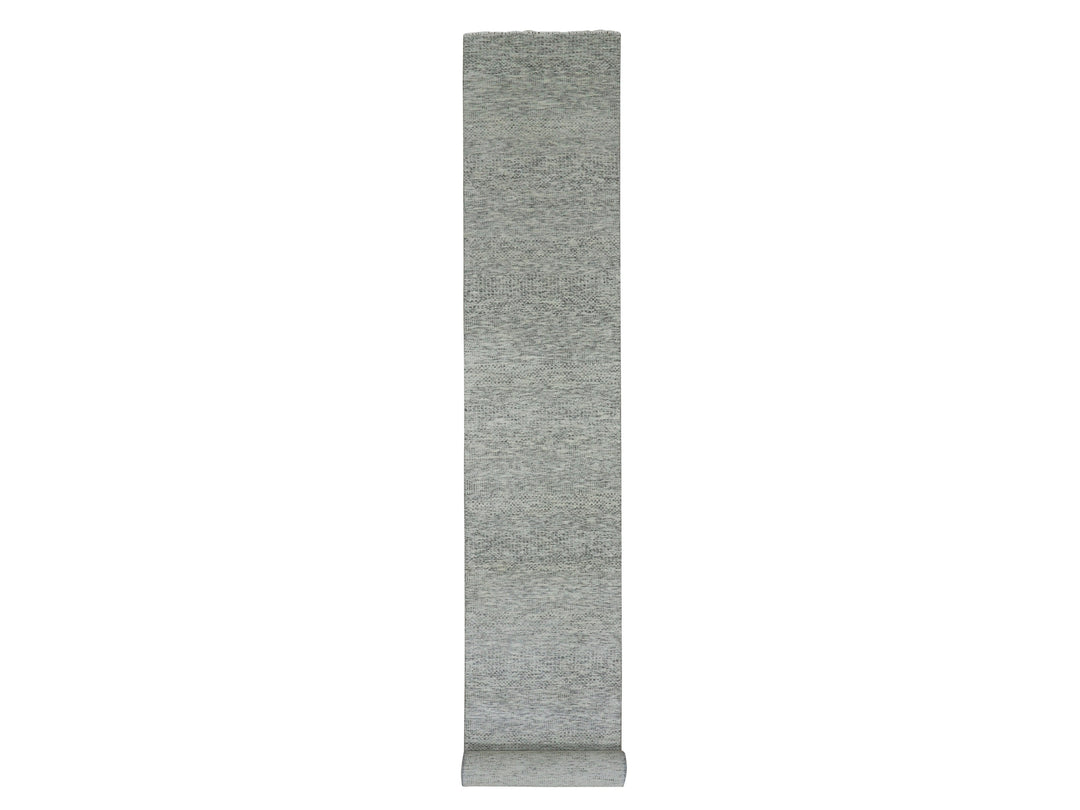 2'6" x 18'5" New Hand Knotted Grey Wool Runner Oriental Rug - MOA10279752