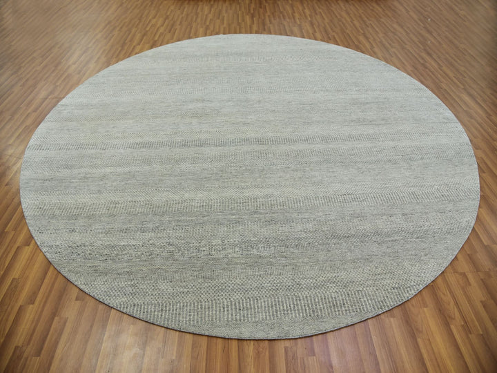 11'2" x 11'3" New Hand Knotted Grey Wool Round Oriental Rug - MOA10279754