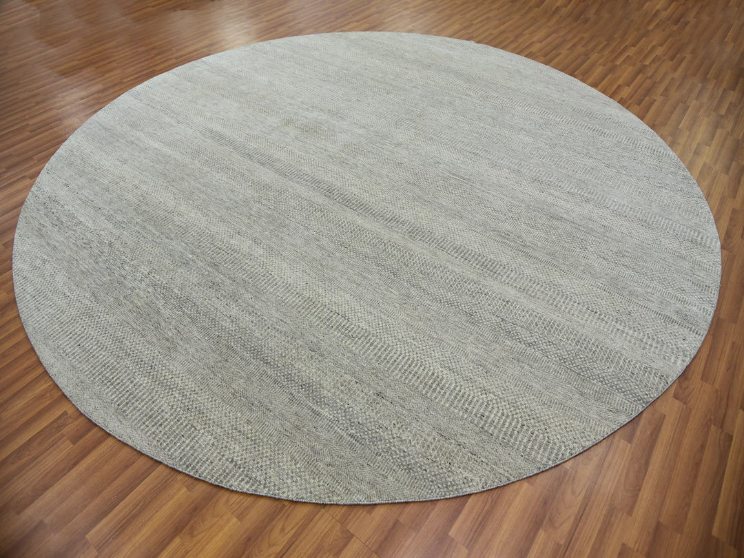 11'2" x 11'3" New Hand Knotted Grey Wool Round Oriental Rug - MOA10279754