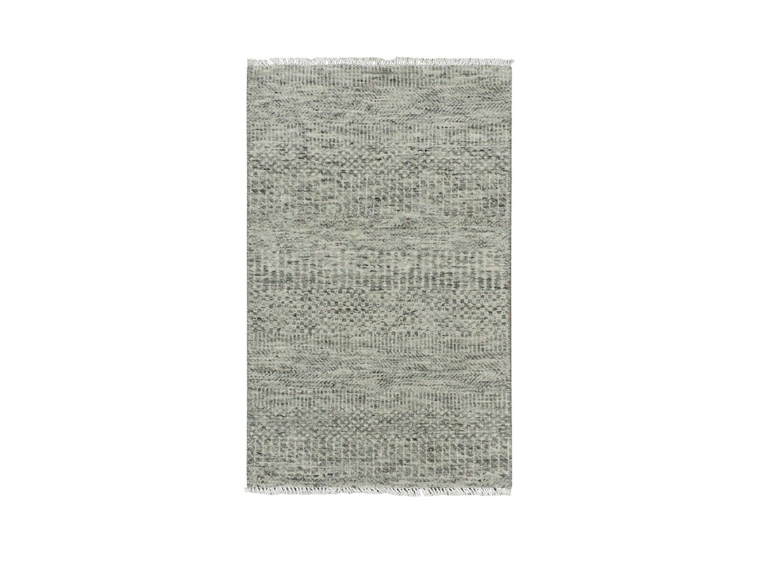 2'0" x 3'3" New Hand Knotted Grey Wool Rectangle Oriental Rug - MOA10279756