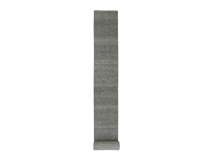 2'4" x 27'9" New Hand Knotted Grey Wool Runner Oriental Rug - MOA10279758
