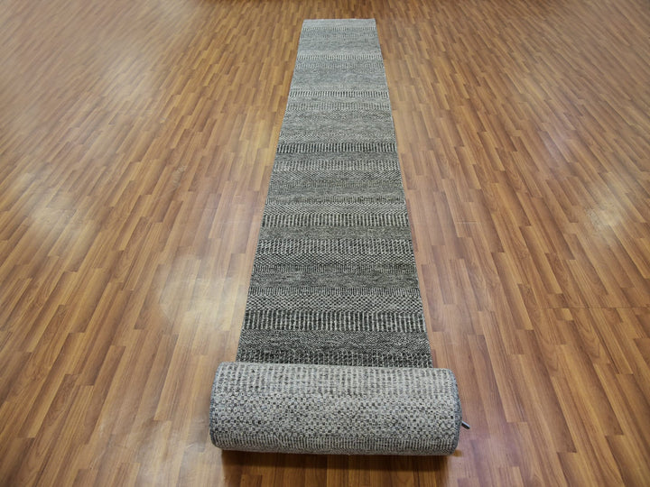 2'4" x 27'9" New Hand Knotted Grey Wool Runner Oriental Rug - MOA10279758