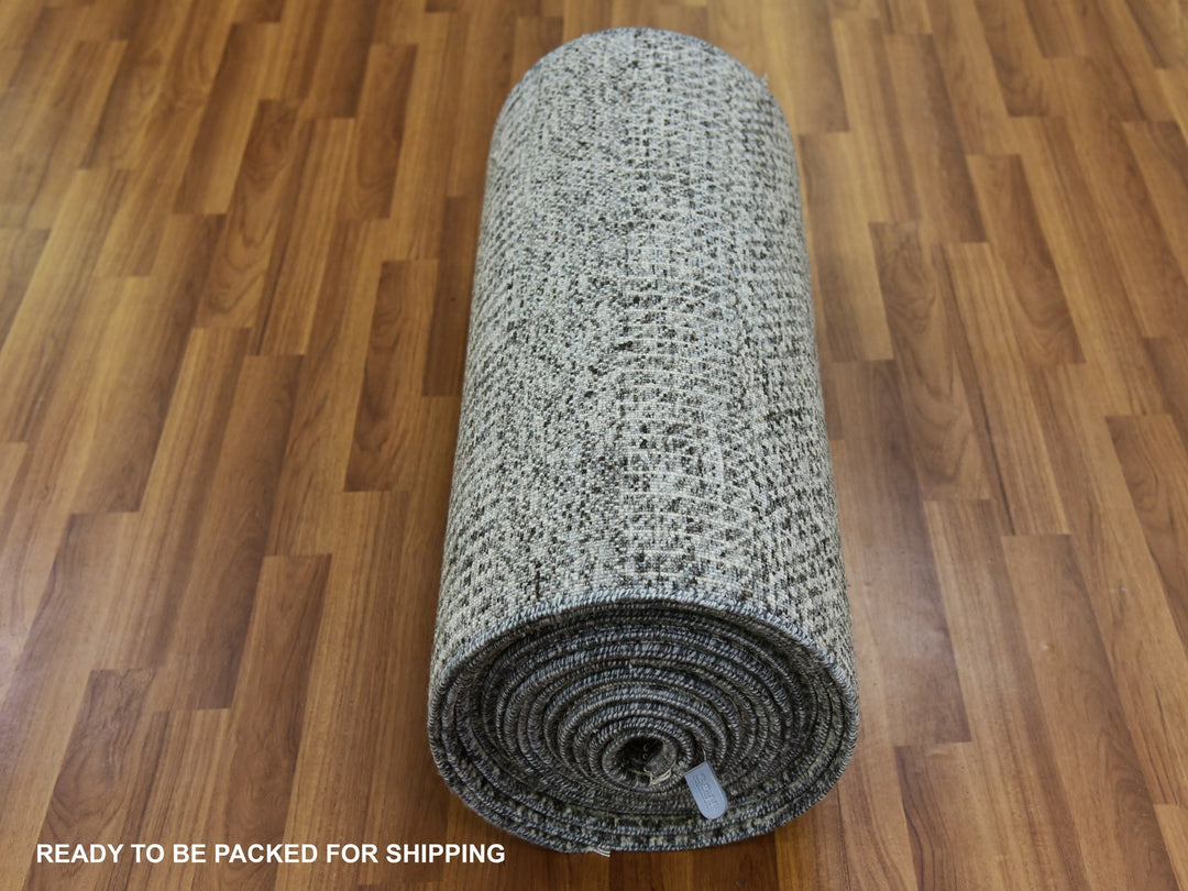 2'4" x 27'9" New Hand Knotted Grey Wool Runner Oriental Rug - MOA10279758
