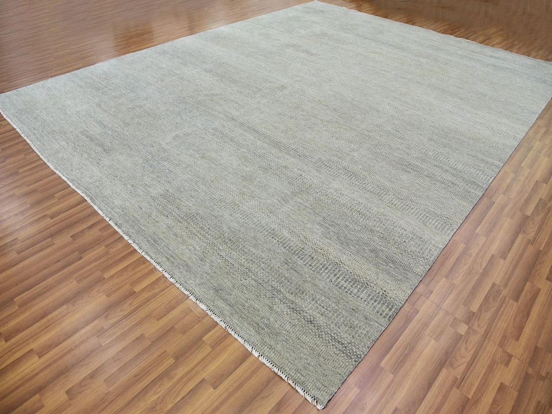 11'10" x 15'4" New Hand Knotted Grey Wool Rectangle Oriental Rug - MOA10279760