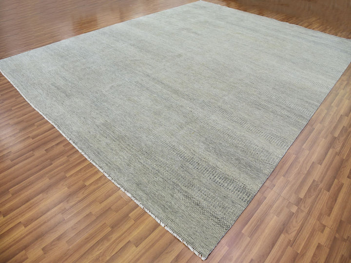 11'10" x 15'4" New Hand Knotted Grey Wool Rectangle Oriental Rug - MOA10279760