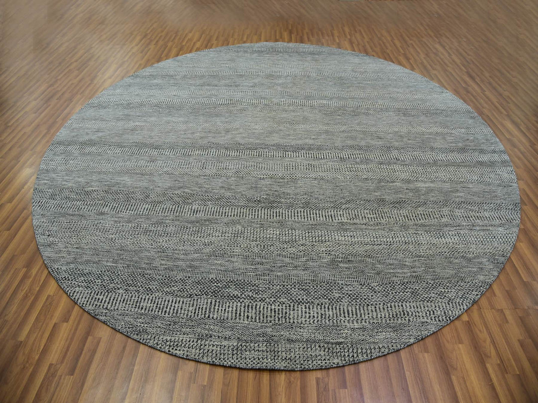12'1" x 12'1" New Hand Knotted Grey Wool Round Oriental Rug - MOA10279761