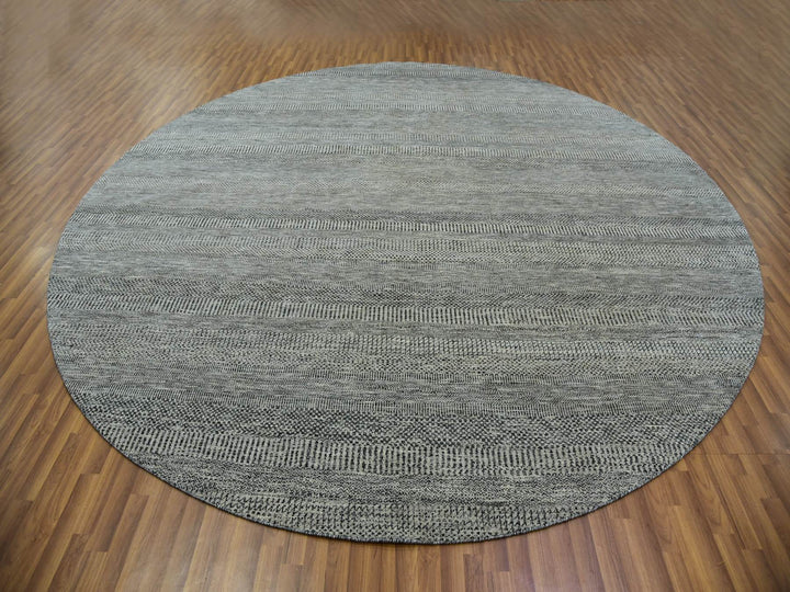 12'1" x 12'1" New Hand Knotted Grey Wool Round Oriental Rug - MOA10279761