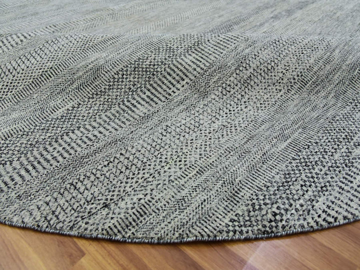 12'1" x 12'1" New Hand Knotted Grey Wool Round Oriental Rug - MOA10279761