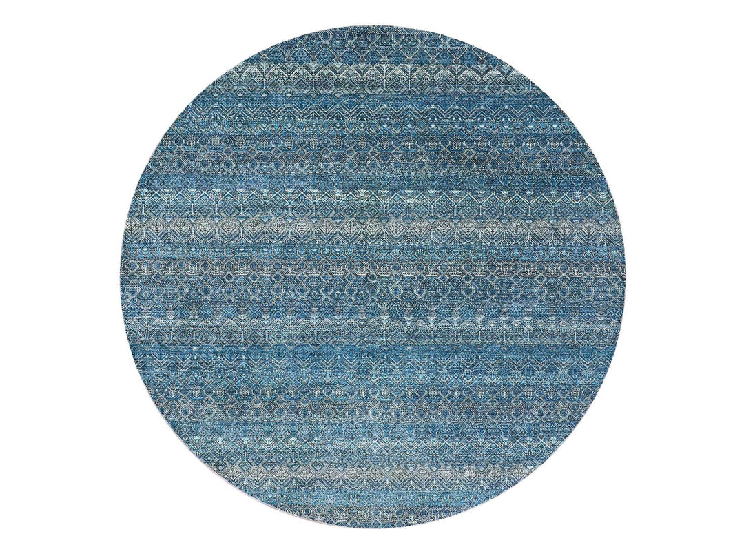 8'0" x 8'0" New Hand Knotted Blue Wool Round Oriental Rug - MOA10279765
