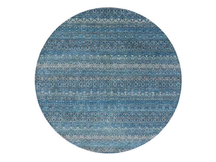 8'0" x 8'0" New Hand Knotted Blue Wool Round Oriental Rug - MOA10279765