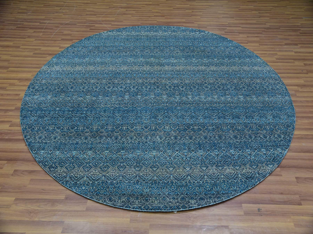 8'0" x 8'0" New Hand Knotted Blue Wool Round Oriental Rug - MOA10279765