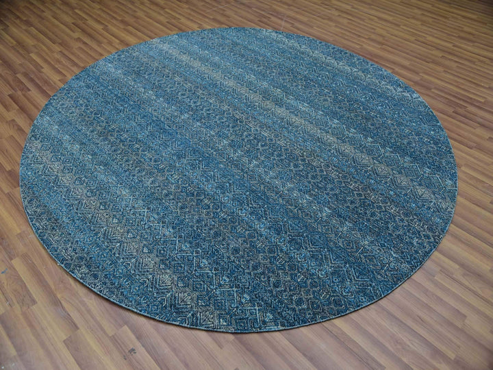 8'0" x 8'0" New Hand Knotted Blue Wool Round Oriental Rug - MOA10279765