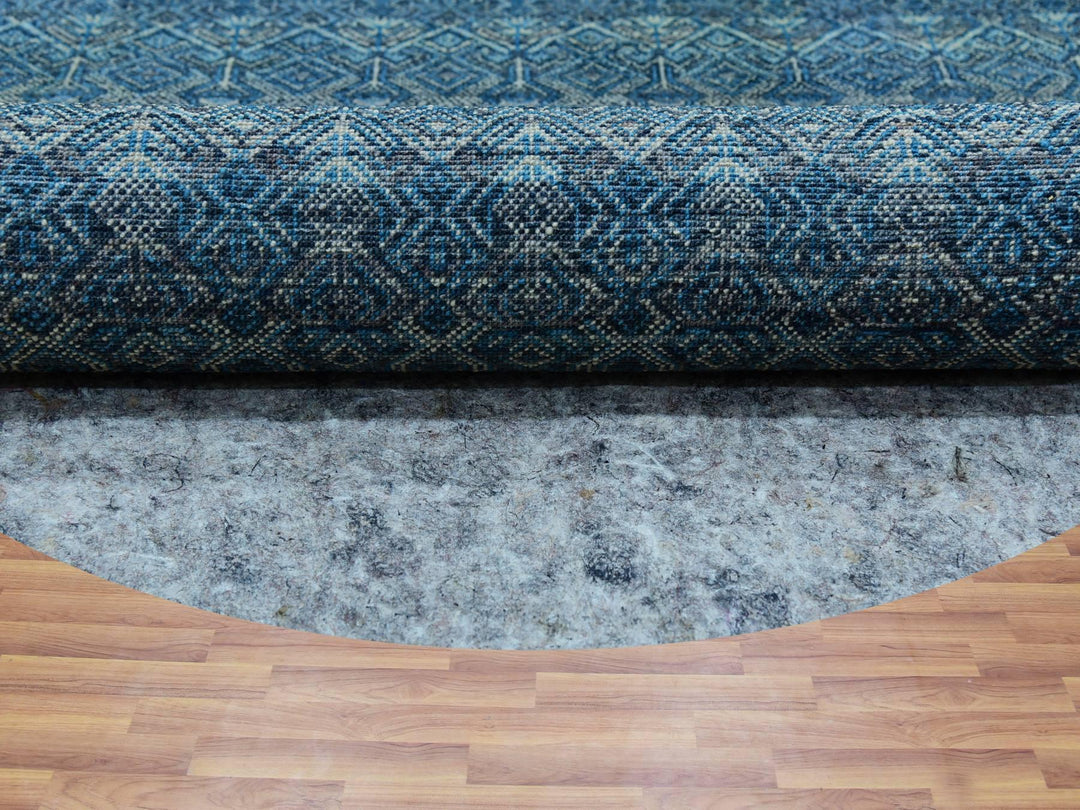 8'0" x 8'0" New Hand Knotted Blue Wool Round Oriental Rug - MOA10279765