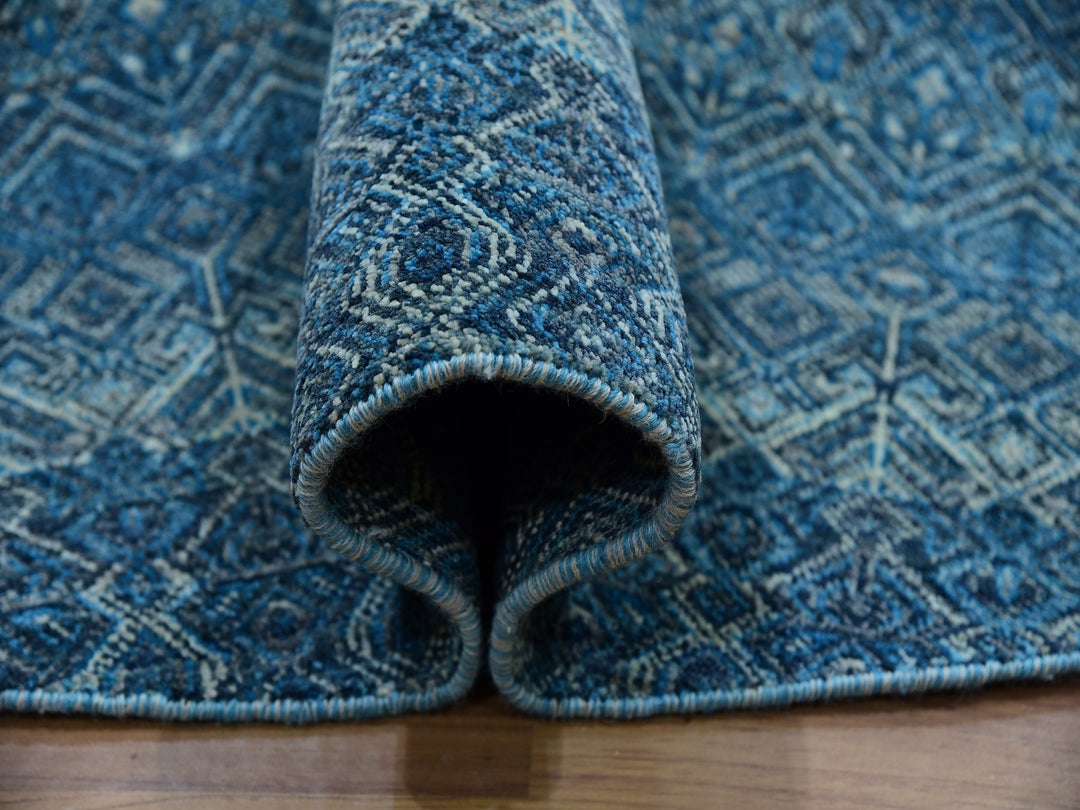 8'0" x 8'0" New Hand Knotted Blue Wool Round Oriental Rug - MOA10279765